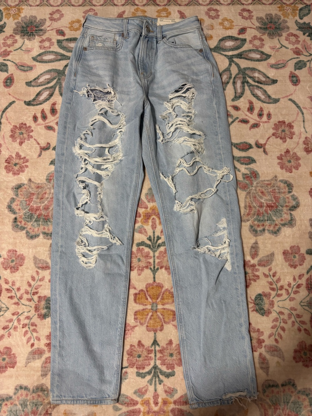 American Eagle Outfitters Light Blue Distressed Straight Leg Mom Jeans